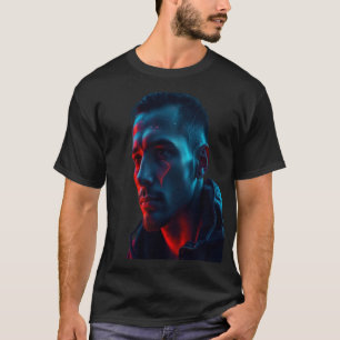 Heren Cyberpunk Portret Neon Grafische T-shirt