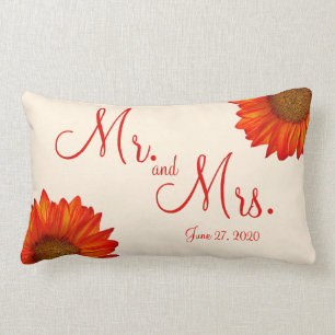 Heren en mevrouw Beige herfst bruiloft kussens zon