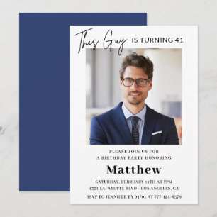 Heren foto 41e verjaardagsuitnodigingen Navy blue Kaart
