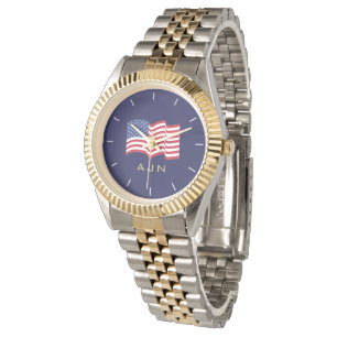 Heren gouden horloge met monogram en Amerikaanse v