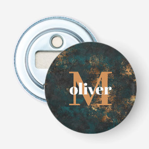 Heren Monogram Goud En Navy Teal Button Flesopener