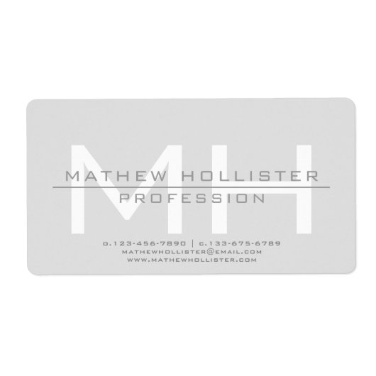 Heren Monogram, Grijs Zakelijk Etiket (Voorkant)