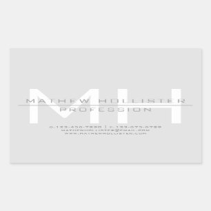 Heren Monogram, Grijze Zakelijk Rechthoekige Sticker
