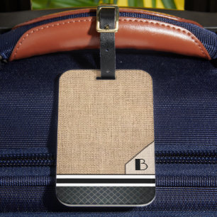 Heren Monogram Jute Zwarte Diamant Afbeelding Bagagelabel