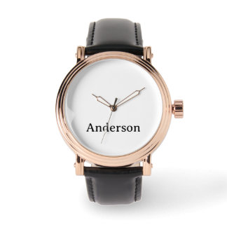 Heren Roze Goud Vintage met Zwarte Leren Band Horloge