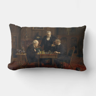 Heren spelen een spel van schaken (Thomas Eakins) Kussen