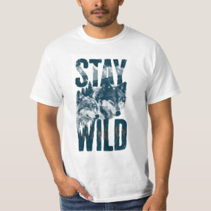 Heren Stay Wild Wolf Natuur Scene Wilderness T-Shi T-shirt