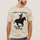 Heren Tame a Cowgirl Meisje op Paard T-Shirt (Voorkant)