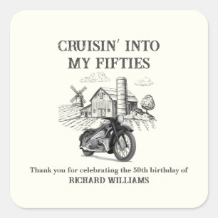 Heren Vintage Schuur Motorfiets Cruising 50e Verja Vierkante Sticker