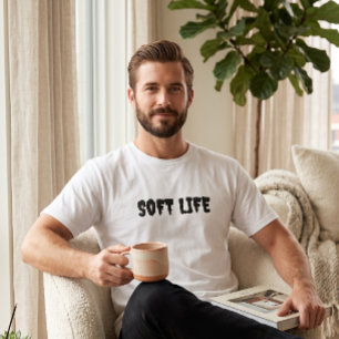 Heren zachte witte grafische T-shirt met 'Soft Lif