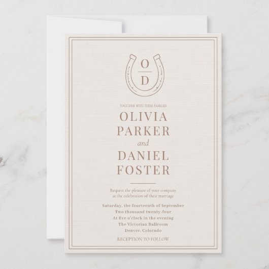 Herenboog Western Country Bruin Monogram Trouwring Kaart (Voorkant)