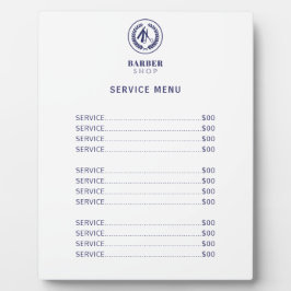 Herensalon elegant wit en marineblauw menu prijstl fotoplaat