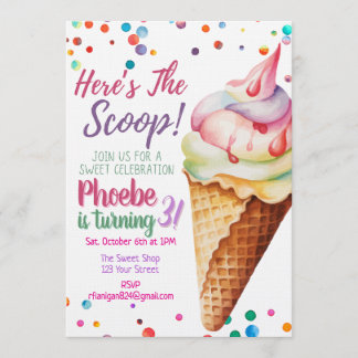 Here's The Scoop Ice Cream Birthday Invitation Kaart