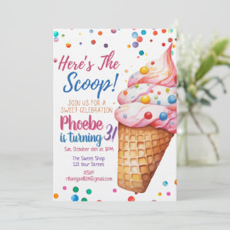 Here's The Scoop Ice Cream Birthday Invitation Kaart