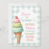 Here's The Scoop Ice Cream Bow 1st Birthday Kaart (Voorkant)
