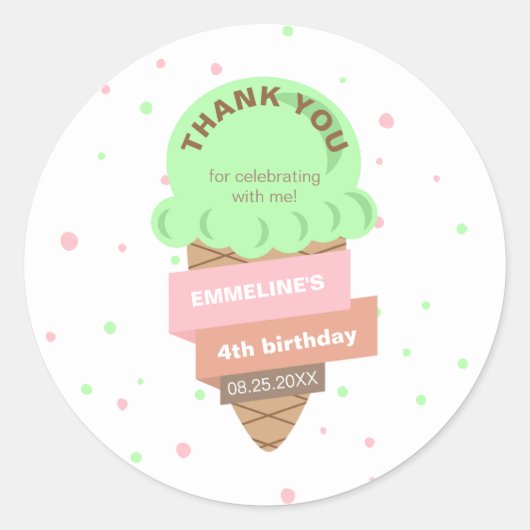 Here's The Scoop Mint Ice Cream Sweet Birthday Ronde Sticker (Voorkant)