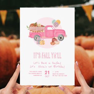 Herfst 1e Verjaardags Pompoen Roze Vrachtwagen Kaart