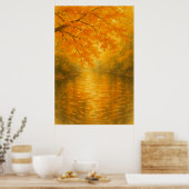Herfst 4, Golden Leaves, Quiet River, seizoensgebo Poster (Keuken)