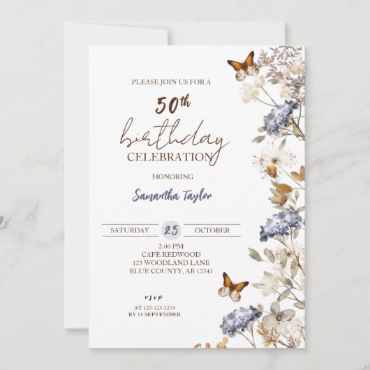 Herfst 50th Birthday, Floral Birthday Kaart (Voorkant)