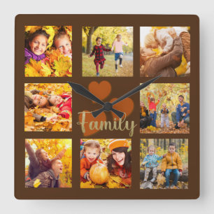 Herfst 8 Foto Bruin Goud Oranje Hart Familie Vierkante Klok