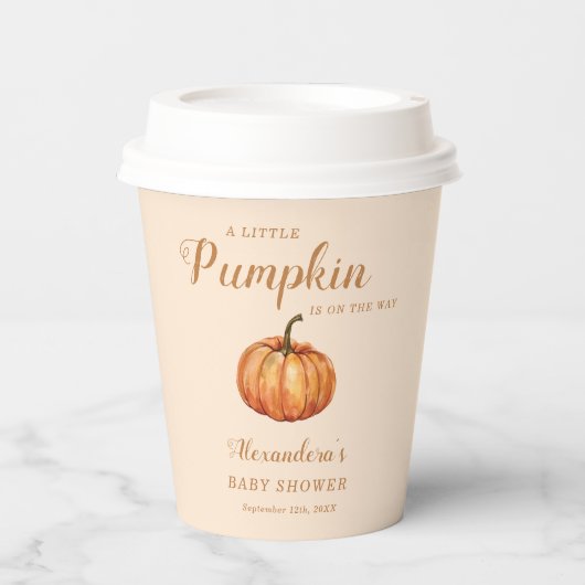 Herfst A Little Pumpkin Baby shower Papieren Bekers (Voorkant)