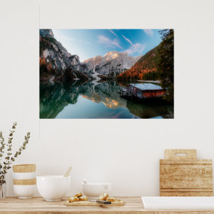 Herfst aan het meer Lago di Braies Italië Poster