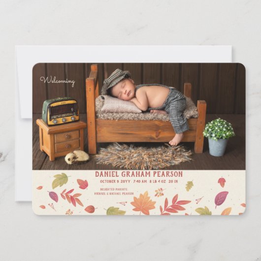 Herfst Aankomst Foto Geboorteaankondiging Aankondiging (Voorkant)