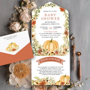 Herfst Aardse Bloemige Pompoen Baby Shower All In One Uitnodiging