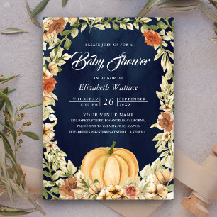 Herfst Aardse Bloemige Pompoen Marine Baby Shower Kaart