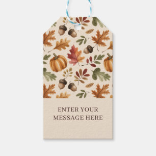 Herfst Aardse Oranje Aquarel Pompoen Esdoornblader Cadeaulabel