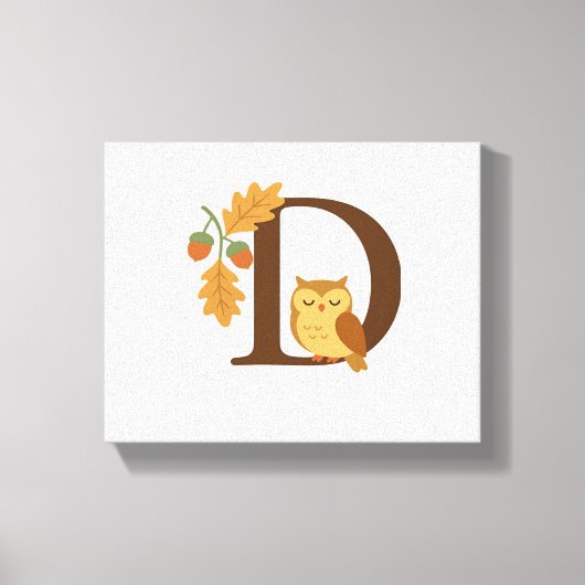 Herfst Alfabet Monogram Letter D – Uil met Eik L Canvas Afdruk (Voorkant)