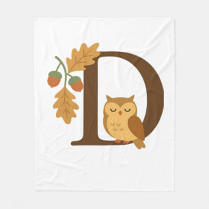 Herfst Alfabet Monogram Letter D – Uil met Eik L Fleece Deken