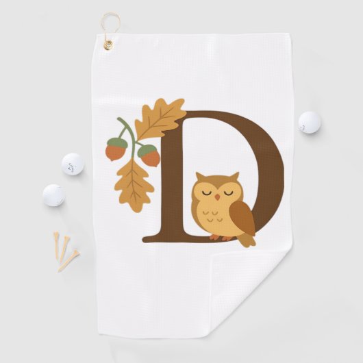 Herfst Alfabet Monogram Letter D – Uil met Eik L Golfhanddoek (Insitu)