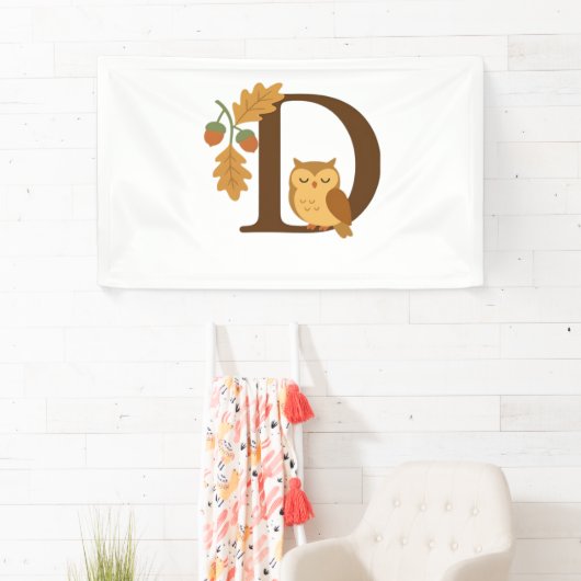 Herfst Alfabet Monogram Letter D – Uil met Eik L Spandoek (Insitu)