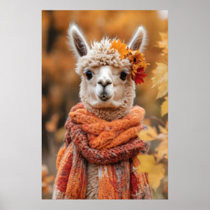Herfst Alpaca-kunstprint, herfst boslandschap Poster