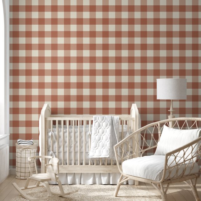 Herfst Amaro op Panna Cotta Gingham - plaid patroo Behang (Kinderen)