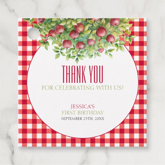 Herfst appel van onze eerste verjaardag bedankjes labels (Voorkant)