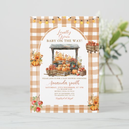 Herfst Appelpompoen lokaal geteeld Baby shower Kaart (Staand voorkant)