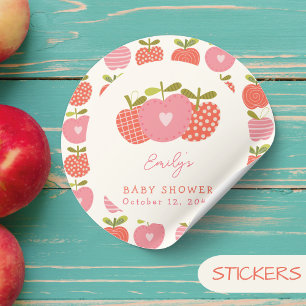 Herfst Apple Theme Whimsical Baby shower Roze Rood Ronde Sticker
