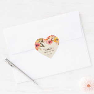 Herfst Aquarel Bloem Bruidsdouche Hart Sticker