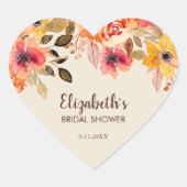 Herfst Aquarel Bloemachtige Bruidsdiner Hart Sticker (Voorkant)