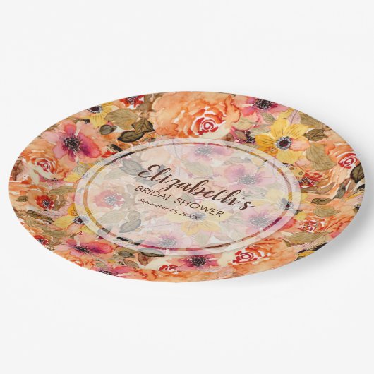Herfst Aquarel Bloemen Bruids Shower Papieren Bordje (Gekanteld)