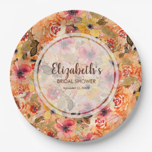Herfst Aquarel Bloemen Bruidsdiner Papieren Bordje