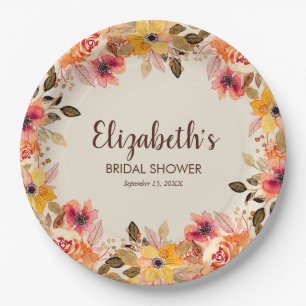 Herfst Aquarel Bloemen Bruidsdouche Papieren Bordje