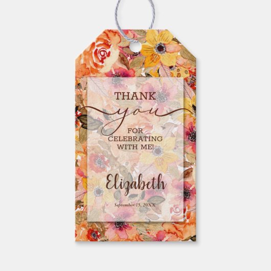 Herfst Aquarel Bloemen Bruidsfeest Favor Cadeaulabel (Voorkant)