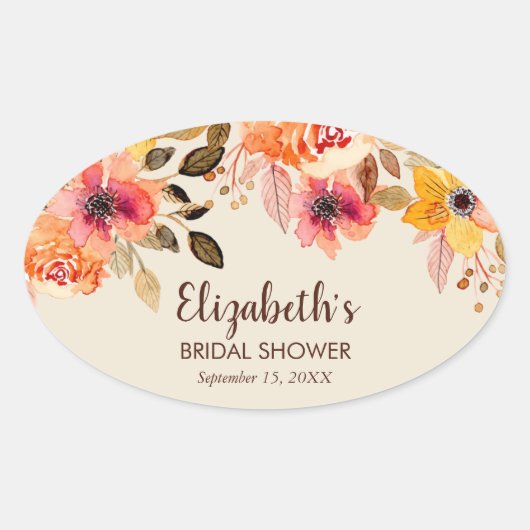 Herfst Aquarel Bloemen Bruiloftsfeest Ovale Sticker (Voorkant)