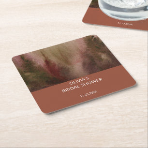 Herfst Aquarel Bos Terracotta Bruidsdouche Vierkante Kartonnen Onderzetter