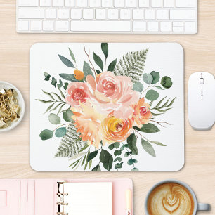 Herfst Aquarel Landelijke Roze Perzik Bloemen Boek Muismat