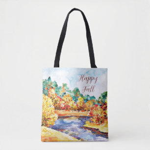 Herfst aquarel landschap met aanpasbare tekst  draagtas