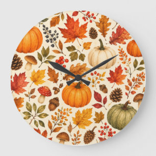 Herfst Aquarel Pompoenen, Herfstbladeren & Bos Grote Klok
